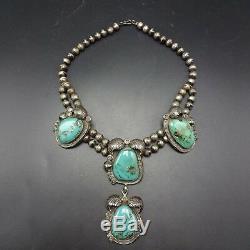 ELEGANT Vintage NAVAJO Sterling Silver LARGE TURQUOISE Cabochons NECKLACE