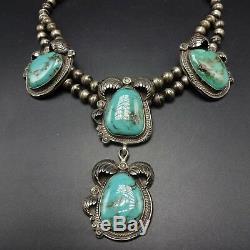 ELEGANT Vintage NAVAJO Sterling Silver LARGE TURQUOISE Cabochons NECKLACE