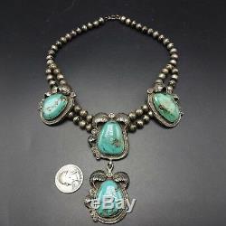 ELEGANT Vintage NAVAJO Sterling Silver LARGE TURQUOISE Cabochons NECKLACE