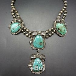 ELEGANT Vintage NAVAJO Sterling Silver LARGE TURQUOISE Cabochons NECKLACE