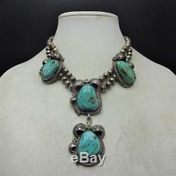 ELEGANT Vintage NAVAJO Sterling Silver LARGE TURQUOISE Cabochons NECKLACE