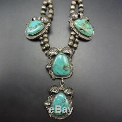 ELEGANT Vintage NAVAJO Sterling Silver LARGE TURQUOISE Cabochons NECKLACE