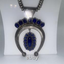 ERB Navajo Sterling Silver BLUE Lapis Lazuli Naja Necklace Ernest Roy Begay Vtg