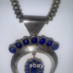 ERB Navajo Sterling Silver BLUE Lapis Lazuli Naja Necklace Ernest Roy Begay Vtg