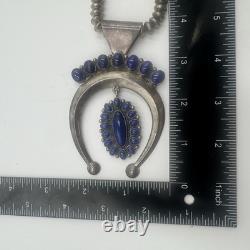 ERB Navajo Sterling Silver BLUE Lapis Lazuli Naja Necklace Ernest Roy Begay Vtg