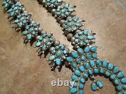 EXUBERANT Vintage Zuni Sterling Petit Point Turquoise SQUASH BLOSSOM Necklace