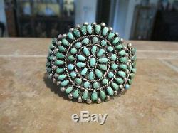 EXUBERANT Vintage Zuni Sterling Silver PETIT POINT Turquoise Cluster Bracelet