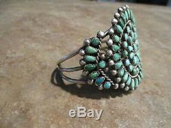 EXUBERANT Vintage Zuni Sterling Silver PETIT POINT Turquoise Cluster Bracelet