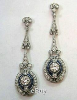 Earrings 3.00 Ct Diamond Dangle Antique Vintage Art Deco 14K Gold Over Era 1935