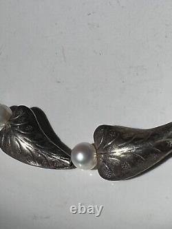 Echted Silver Necklace With Medium Size Fresh Water Pearl Vintage Sterling N1175