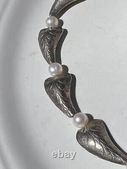 Echted Silver Necklace With Medium Size Fresh Water Pearl Vintage Sterling N1175