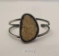 Edward Zuni vintage Sterling Silver, deer bone Inlaid Cuff Bracelet