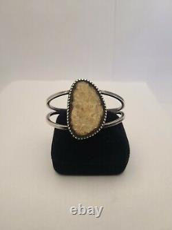 Edward Zuni vintage Sterling Silver, deer bone Inlaid Cuff Bracelet