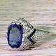 Edwardian 5.50ct Blue Sapphire Art Deco Vintage Women Ring 14k White Gold Plated