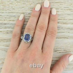 Edwardian 5.50Ct Blue Sapphire Art Deco Vintage Women Ring 14K White Gold Plated