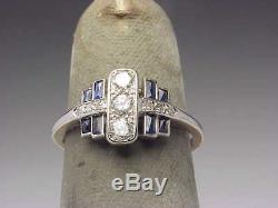 Edwardian Art Deco 2.85 ct Round Diamond Blue Emerald Vintage 925 Silver Ring
