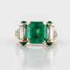 Edwardian Vintage 4.30ct Asscher Cut Green Emerald Ring 14k Yellow Gold Plated