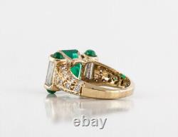 Edwardian Vintage 4.30Ct Asscher Cut Green Emerald Ring 14K Yellow Gold Plated