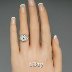 Edwardian Vintage Antique Engagement Wedding Ring 2 Ct Diamond 14k White Gold Fn