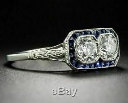 Edwardian Vintage & Antique Wedding Sapphire Ring 14k White Gold Fn 4 Ct Diamond