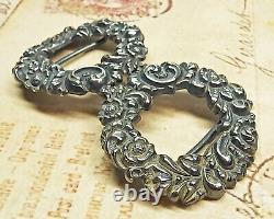 Elegant Antique 2-Piece Sterling Silver Floral Wreath Clasp Belt Buckle Signed