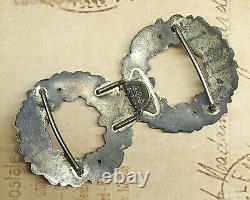 Elegant Antique 2-Piece Sterling Silver Floral Wreath Clasp Belt Buckle Signed