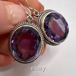 Elegant Vintage 925 Sterling Silver Drop Earrings with Alexandrite Gem