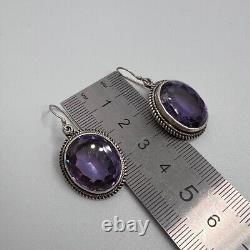 Elegant Vintage 925 Sterling Silver Drop Earrings with Alexandrite Gem