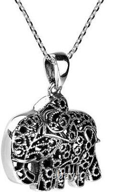 Elephant Royalty Vintage Filigree. 925 Sterling Silver Pendant Necklace