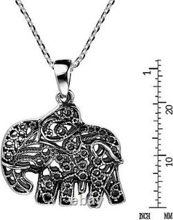 Elephant Royalty Vintage Filigree. 925 Sterling Silver Pendant Necklace