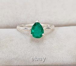 Emerald Engagement Rings lab created Pear Cut Ring 925 Sterling Silver Ring