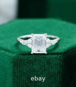 Emerald diamond vintage Unique Marquise Cluster White Silver ring Lab Created