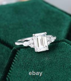 Emerald diamond vintage Unique Marquise Cluster White Silver ring Lab Created