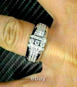 Engagement Luxurious Men's Band Ring 14K White Gold Plated 3Ct Round Moissanite