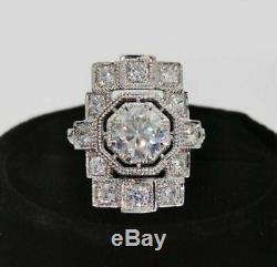 Engagement Ring Edwardian Vintage Art Deco 2 Ct Diamond 14k White Gold Over Ring