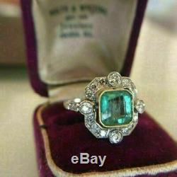 Engagement Ring Vintage Art Deco 2.0Ct Green Asscher Diamond 14K White Gold Over