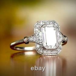 Engagement Trandy Milgrain Vintage Art Deco Ring 2Ct Diamond 14K White Gold Over
