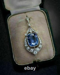 Engagement Victorian Edwardian Pendant 2.25 Ct Blue Sapphire 14k White Gold Over