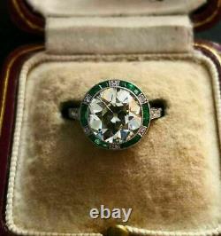 Engagement Vintage 2.6Ct Diamond Art Deco Sapphire 14K White Gold Over Halo Ring
