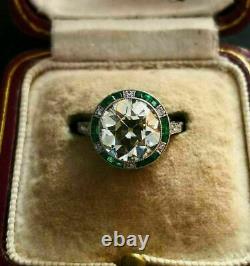 Engagement Vintage Antique Art Deco Ring 3 Ct Round Diamond 14K White Gold Over