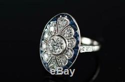 Engagement Wedding Ring Vintage Art Deco 1.4Ct Round Diamond 925 Sterling Silver