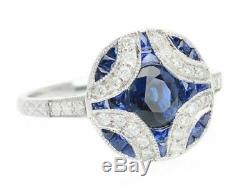 Engagement Wedding Ring Vintage Sapphire 2.3Ct Round Diamond 14K White Gold Over