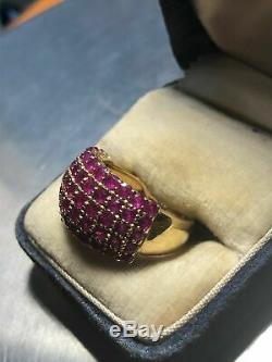 Estate 1970s Vintage 2.10 CT Natural Ruby Wedding Ring In 14k Yellow Gold Over