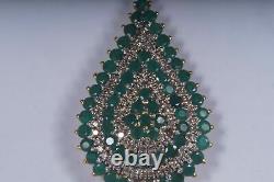 Estate Designer Vintage 3.05ct Diamonds & Emeralds Pendant 14K Yellow Gold Over