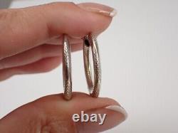 Estate Vintage 14K White Gold Plated For Women Textured Hoops For Her Earrings