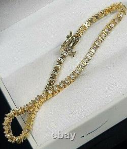 Estate Vintage 14K Yellow Gold Over 8 Ct Ladies Diamond Tennis Bracelet 7.5 inch