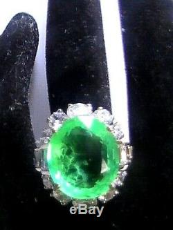 Estate Vintage HUGE 14.50CT Earth Mined EMERALD Sapphire Ring 925 14K SIZE 5.75
