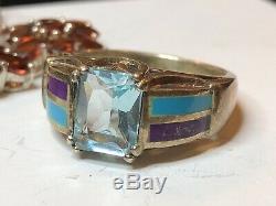 Estate Vintage Lot Of 5 Sterling Silver Gemstone Jewelry Rings Earrings Garnet