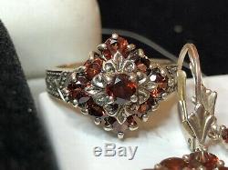 Estate Vintage Lot Of 5 Sterling Silver Gemstone Jewelry Rings Earrings Garnet