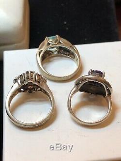 Estate Vintage Lot Of 5 Sterling Silver Gemstone Jewelry Rings Earrings Garnet